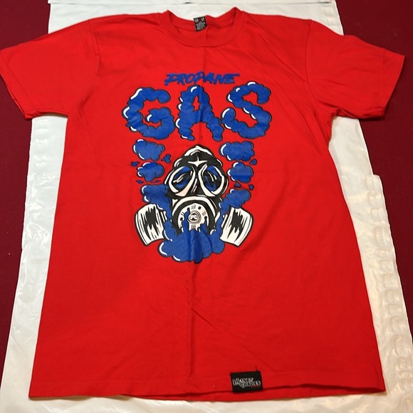 Planet of The Grapes RED GAS MASK MAN T Shirt Y2K blue “PROPANE GAS” funny ART S - Picture 2 of 9